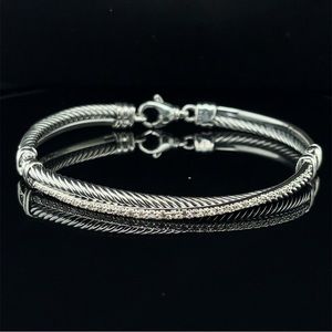 David Yurman sterling silver 925 Crossover bracelet diamond size medium